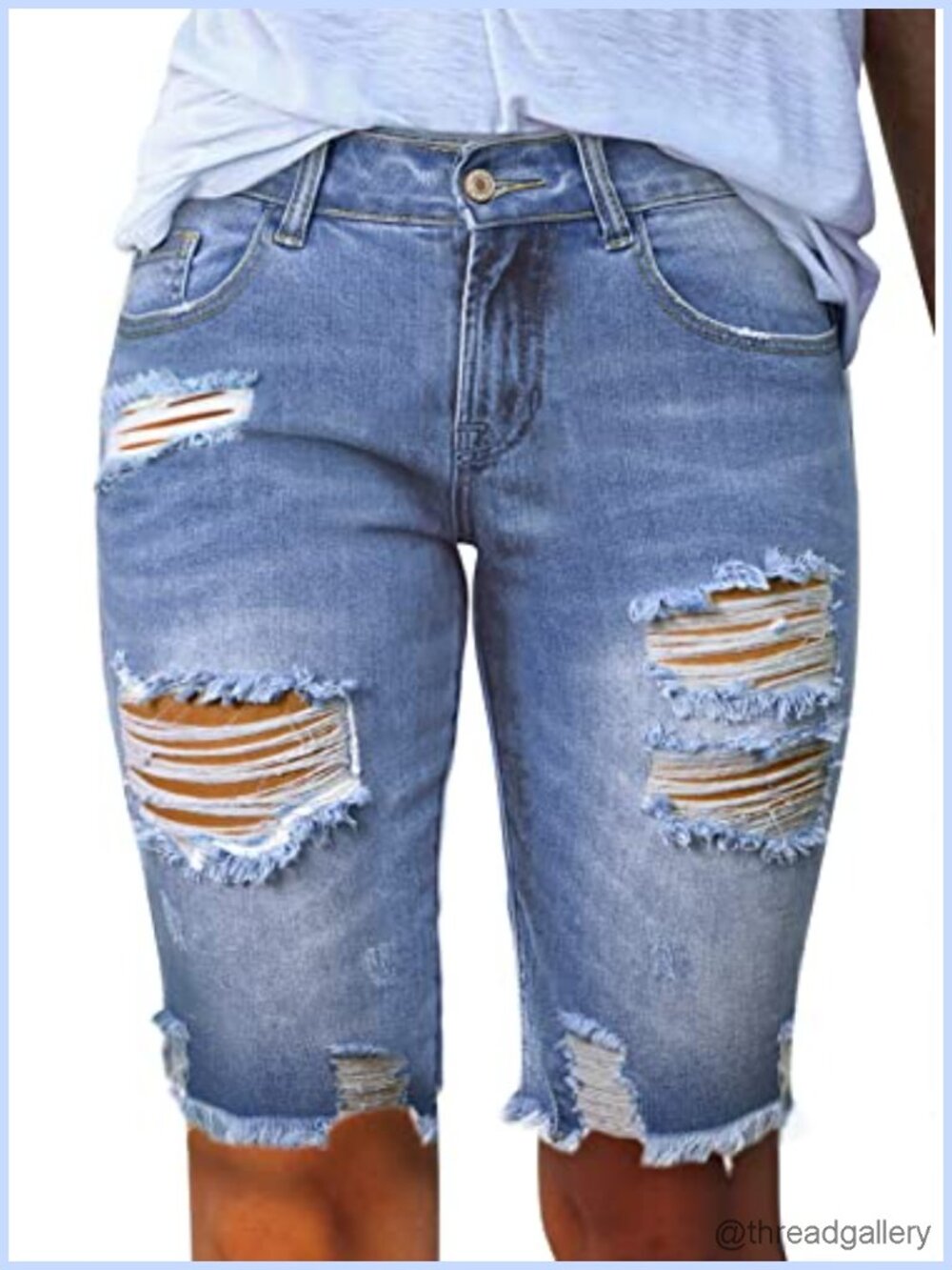 Women's Bermuda Shorts Raw Hem Denim Distressed High Rise Stretch